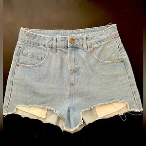 High Rise Blue Jean Light Denim Cut Off Shorts 6